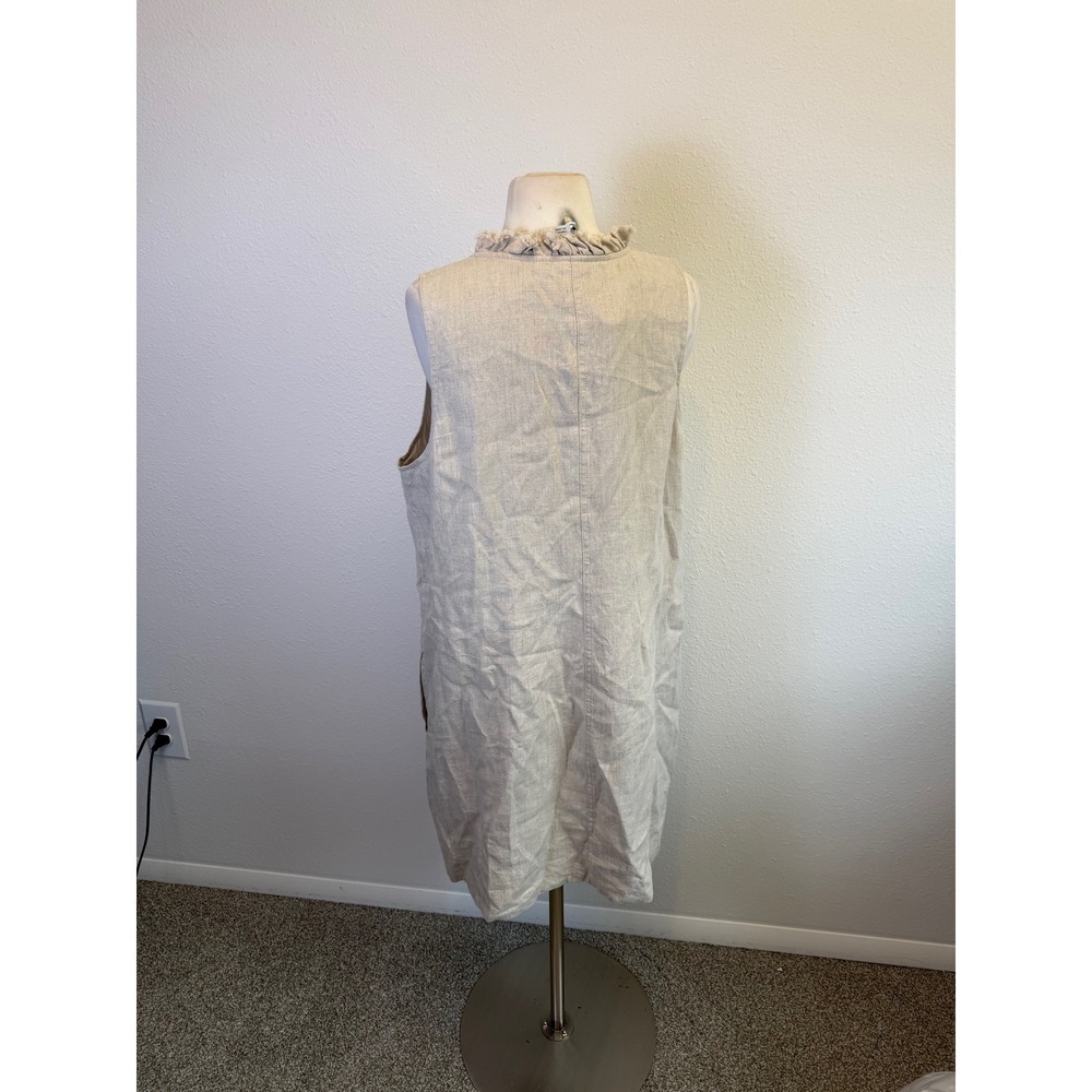 Tommy Bahama Linen Blend Beige Ruffle Dress Sz Large Resort Vacation Coastal - Picture 6 of 8